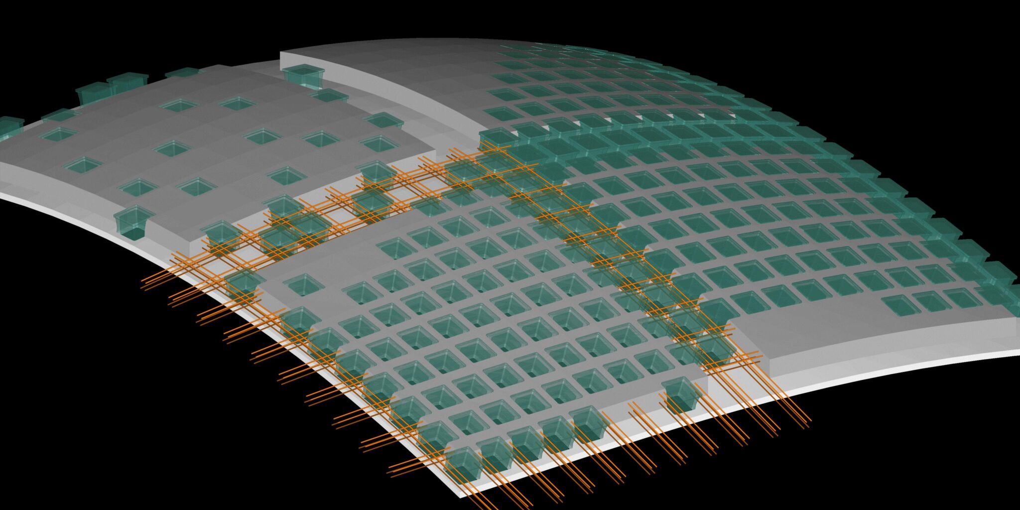 Cinématique pour la marquise de la gare d'Austerlitz en béton préfabriqué clavé sur site